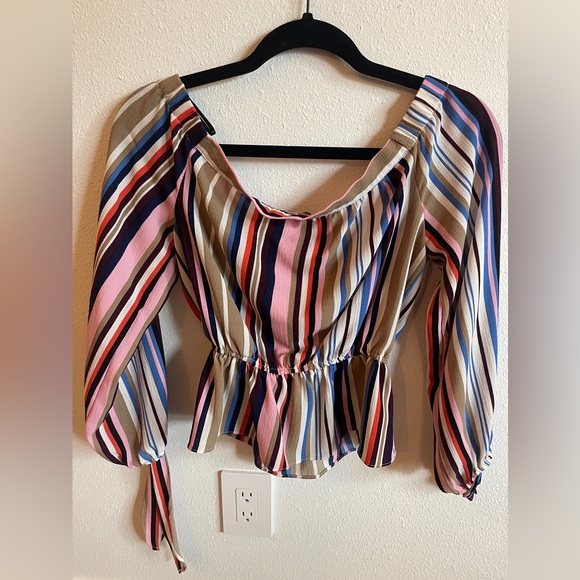 Lulus off the shoulder striped multicolor top - Picture 5 of 7